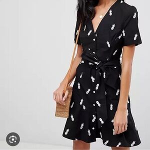 WAREHOUSE EMBROIDERED PINEAPPLE BUTTON FRONT DRESS